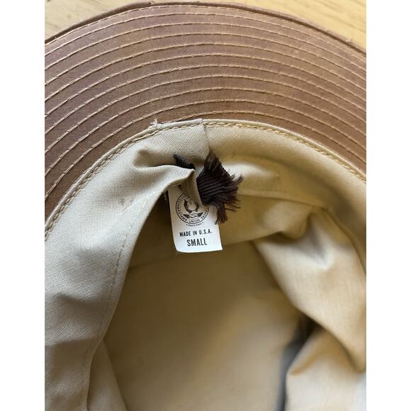VTG Tin Cloth Packer Hat Suede Brown Amalgamated Workers Union USA S Filson ? - Picture 2 of 11